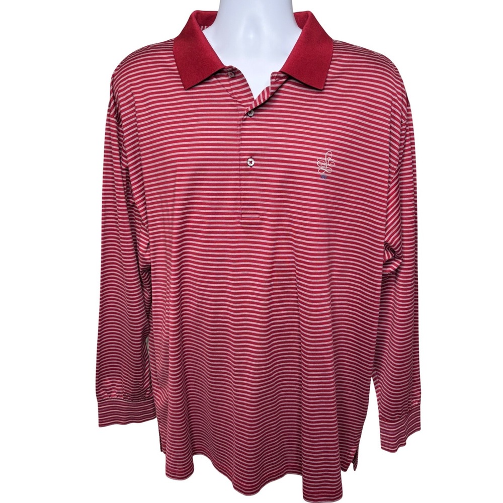 FAIRWAY & GREENE Mens Red Striped Long Sleeve Polo Shirt XL Country Club Casual